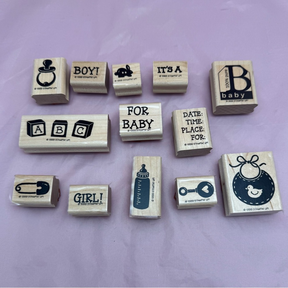 Stampin’ Up! Baby Themed Rubber Stamp Lot – 12 Wood Mounted Stamps 👶